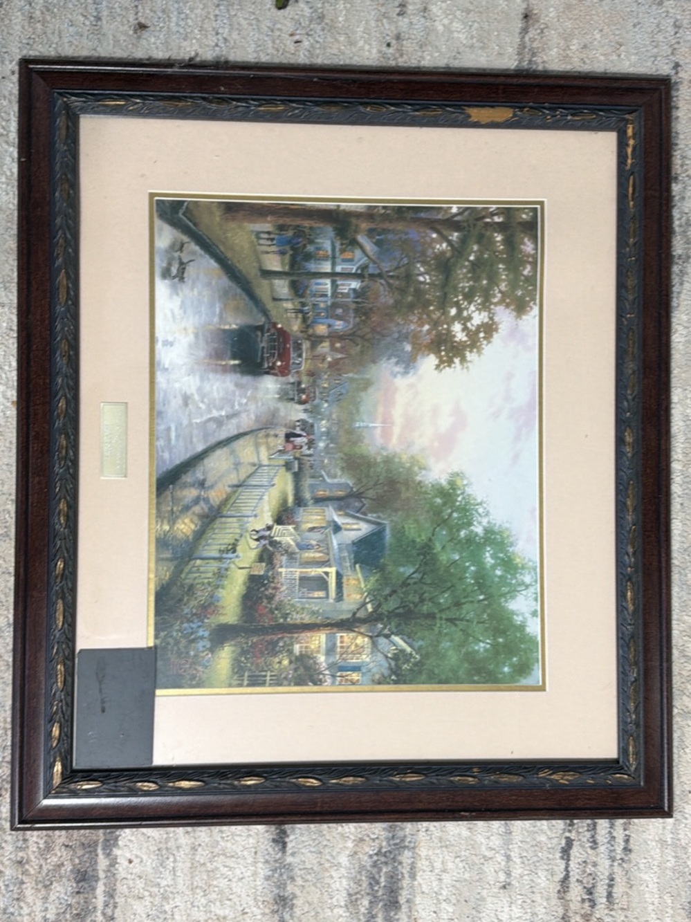 Thomas Kinkade Village Street Scene in Green, Brown, Cream